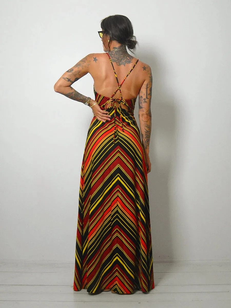 1970's Chevron Stripe Maxi Sundress