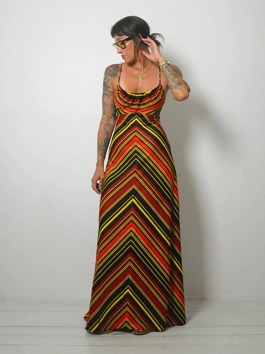 1970's Chevron Stripe Maxi Sundress