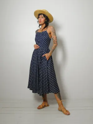 1970's Navy Floral Open Back Sundress