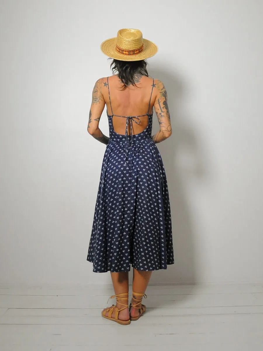 1970's Navy Floral Open Back Sundress