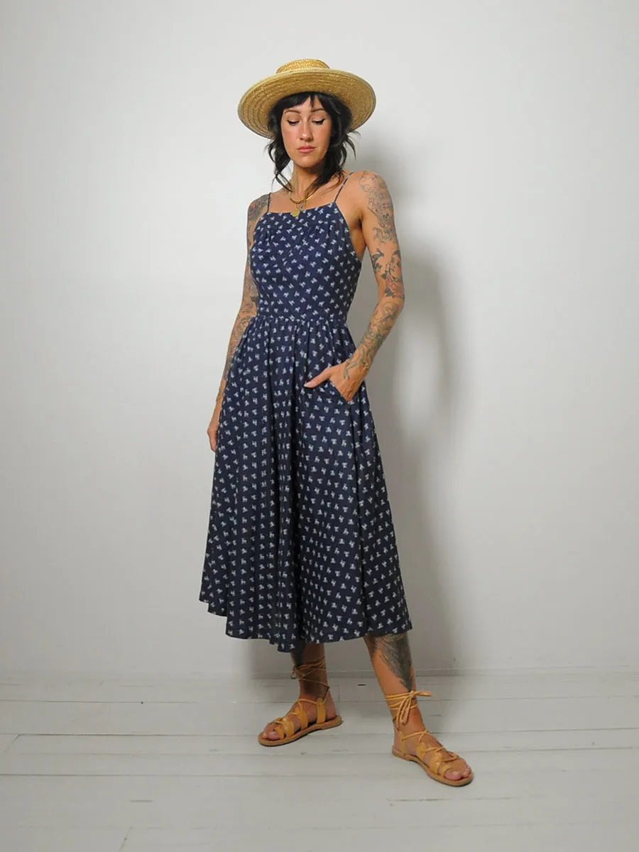 1970's Navy Floral Open Back Sundress