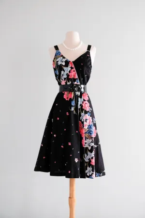 Adorable 1970's Midnight Floral Cotton Sundress / Sz M