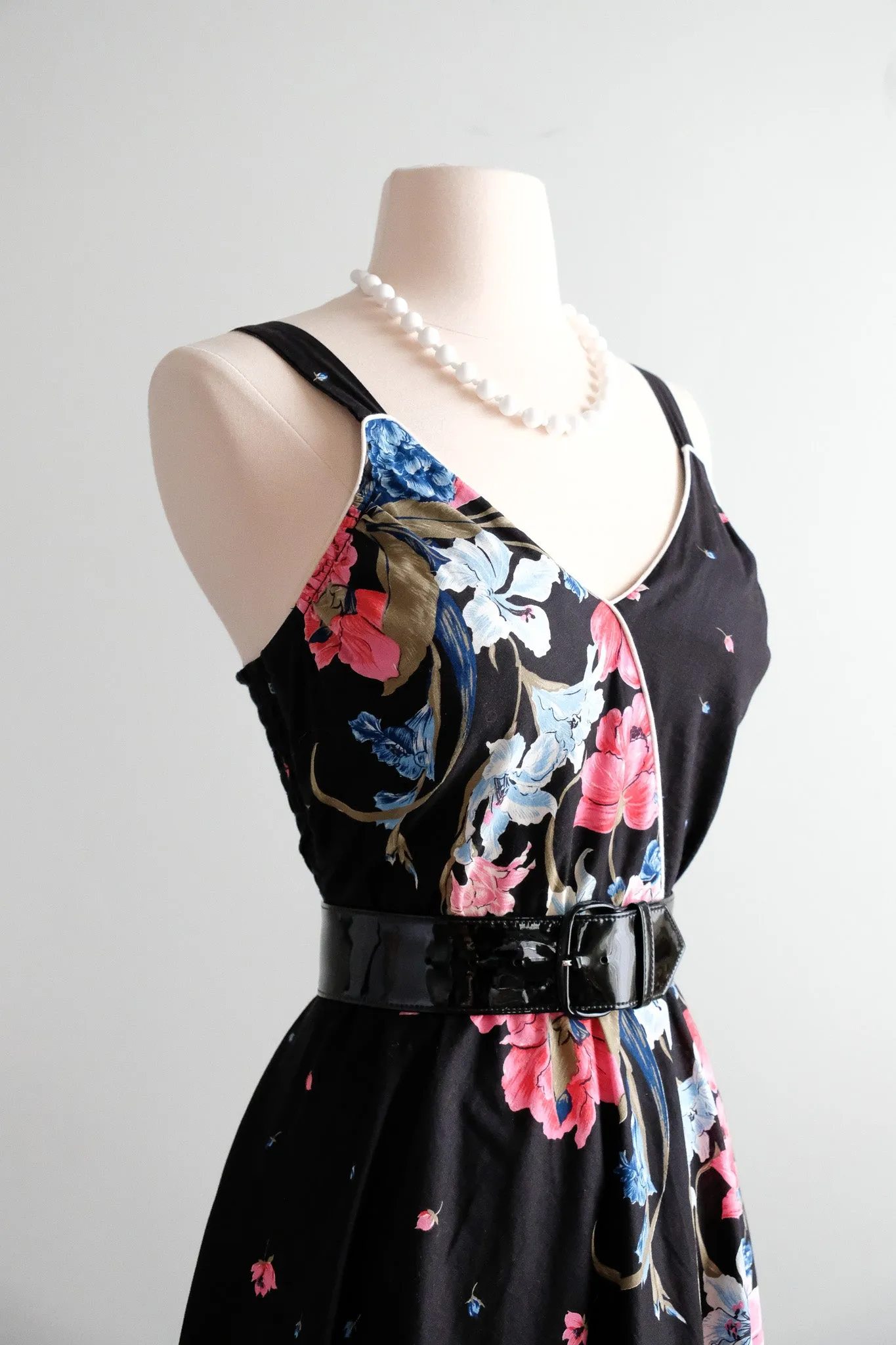 Adorable 1970's Midnight Floral Cotton Sundress / Sz M