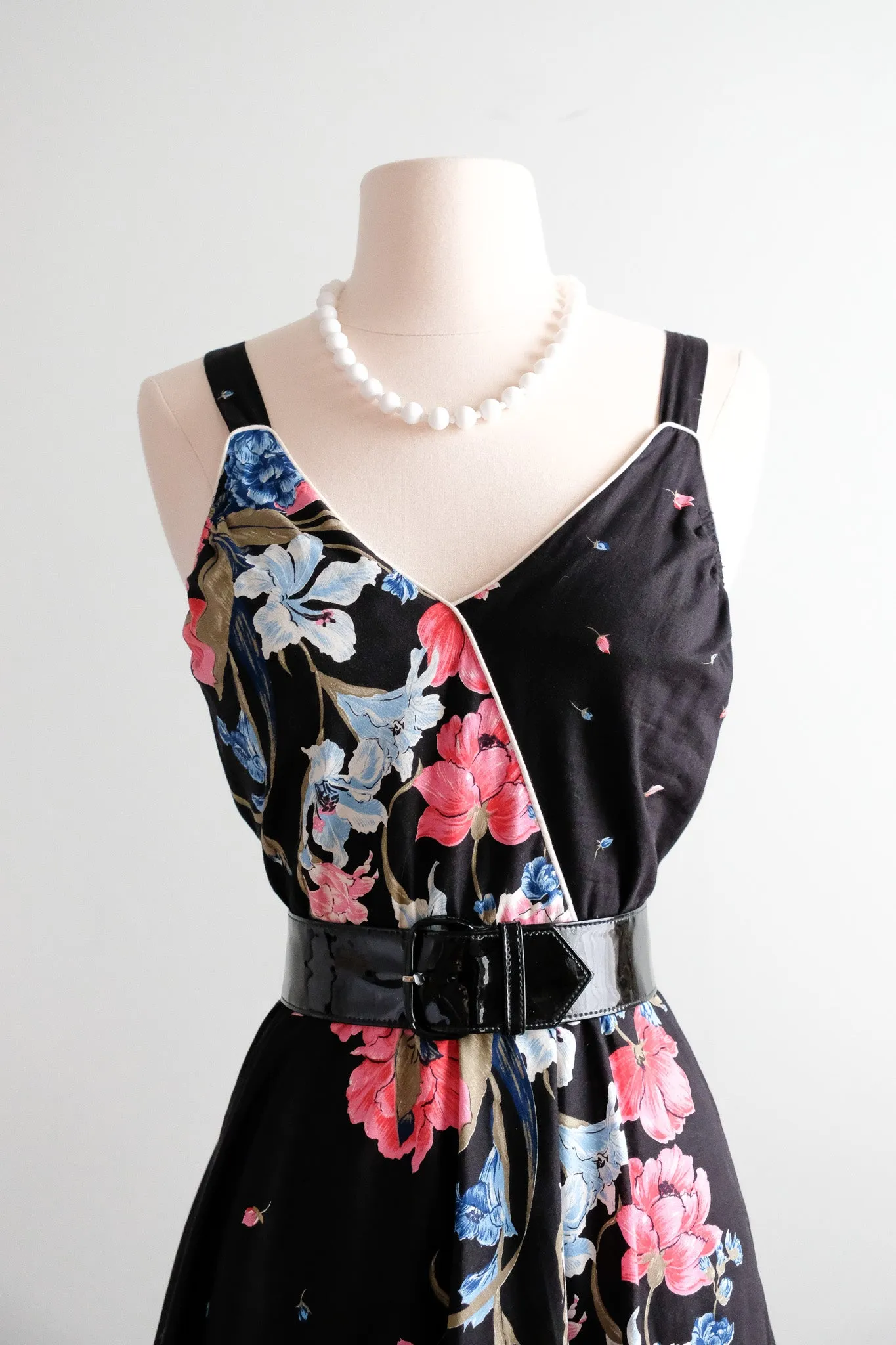 Adorable 1970's Midnight Floral Cotton Sundress / Sz M