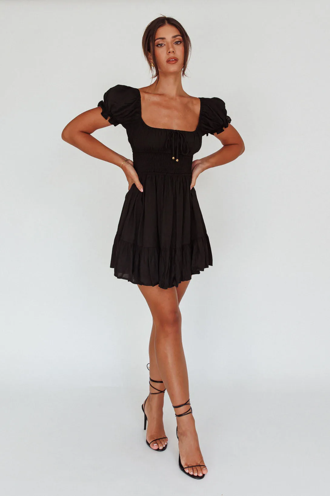 Amilie Shirred Waist Sundress Black