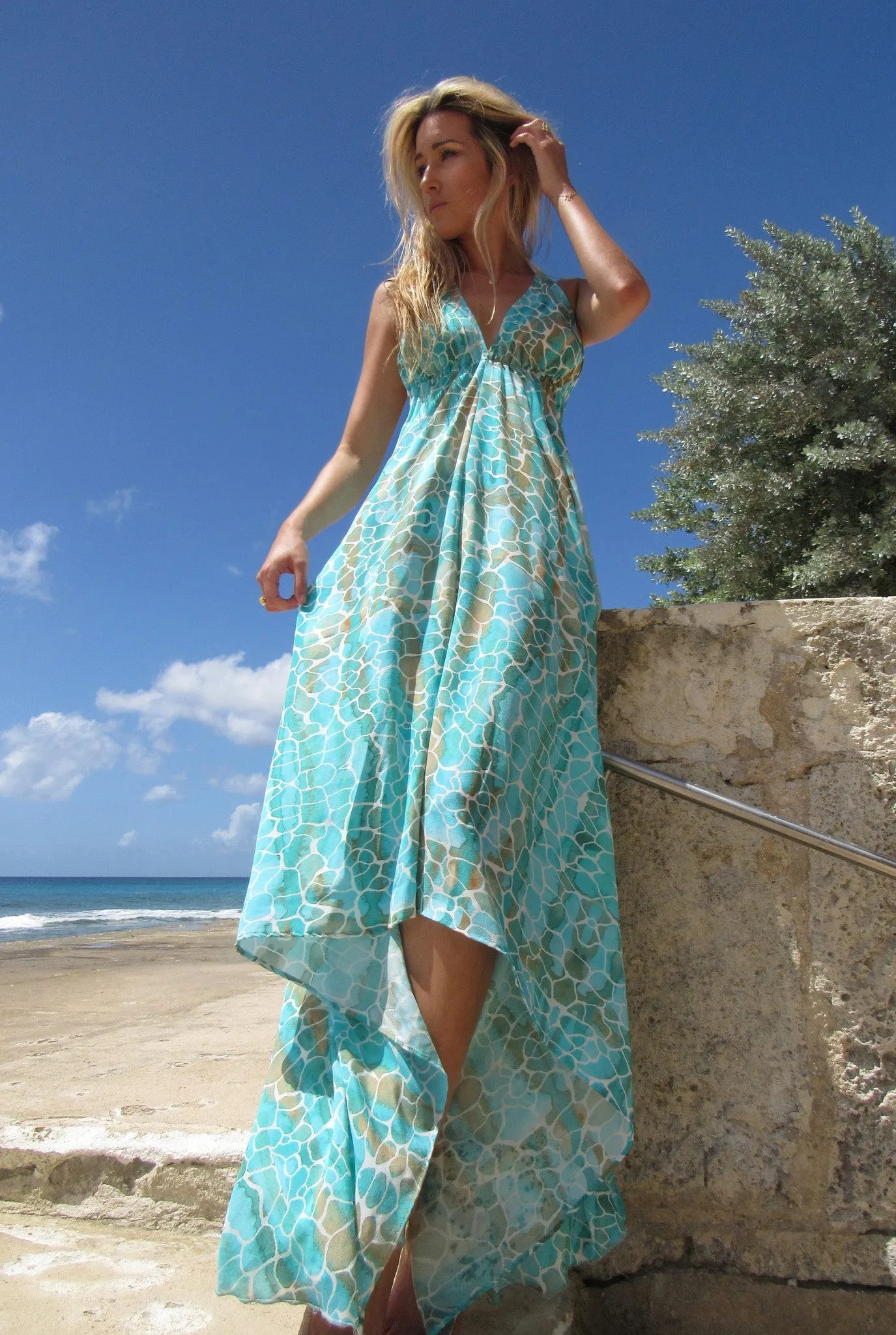 AQUA PEBBLES SILK IBIZA DRESS