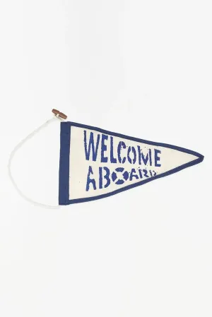 Bandera decorativa vintage azul y blanca “WELCOME ABOARD”