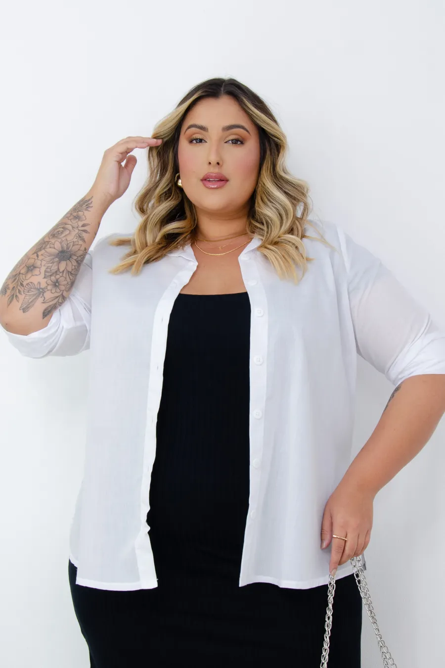 Camisa Plus Size Tricoline Longa