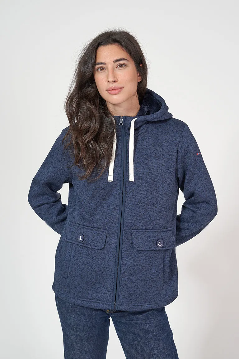 Chaqueta fleece polar con capucha y bolsillos