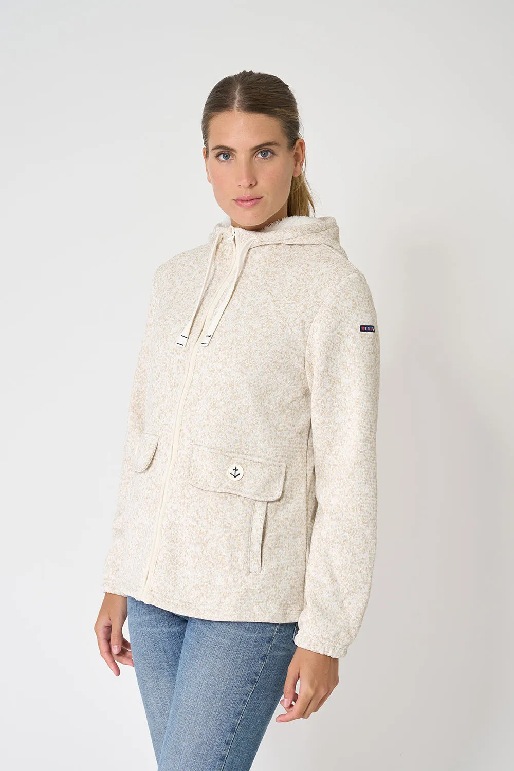 Chaqueta fleece polar con capucha y bolsillos