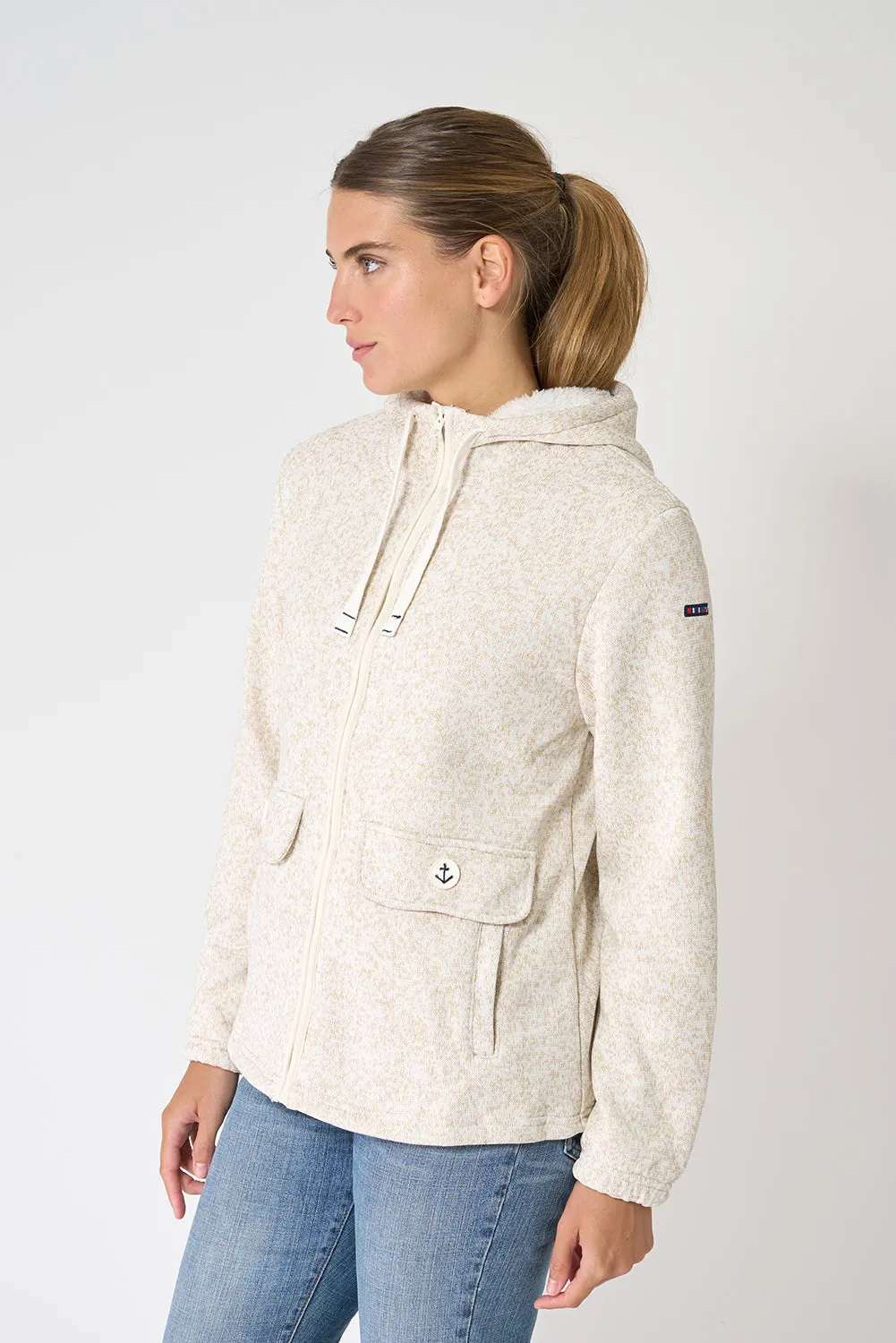 Chaqueta fleece polar con capucha y bolsillos