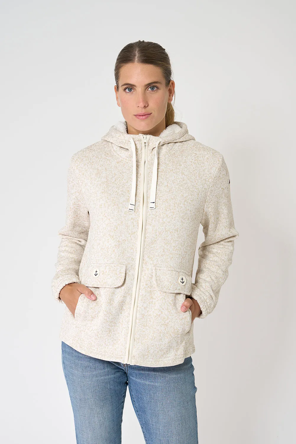 Chaqueta fleece polar con capucha y bolsillos