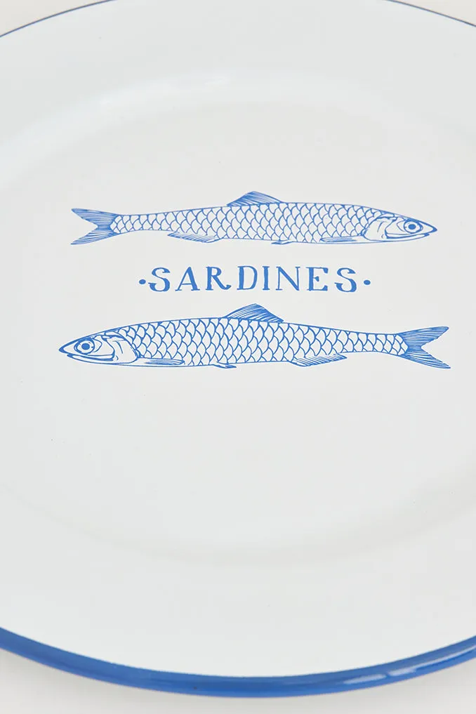 Plato grande en metal esmaltado blanco "sardines"