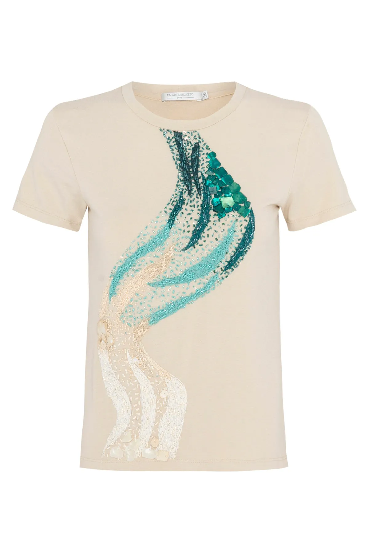 T-Shirt Ondas Bordada Gola Redonda