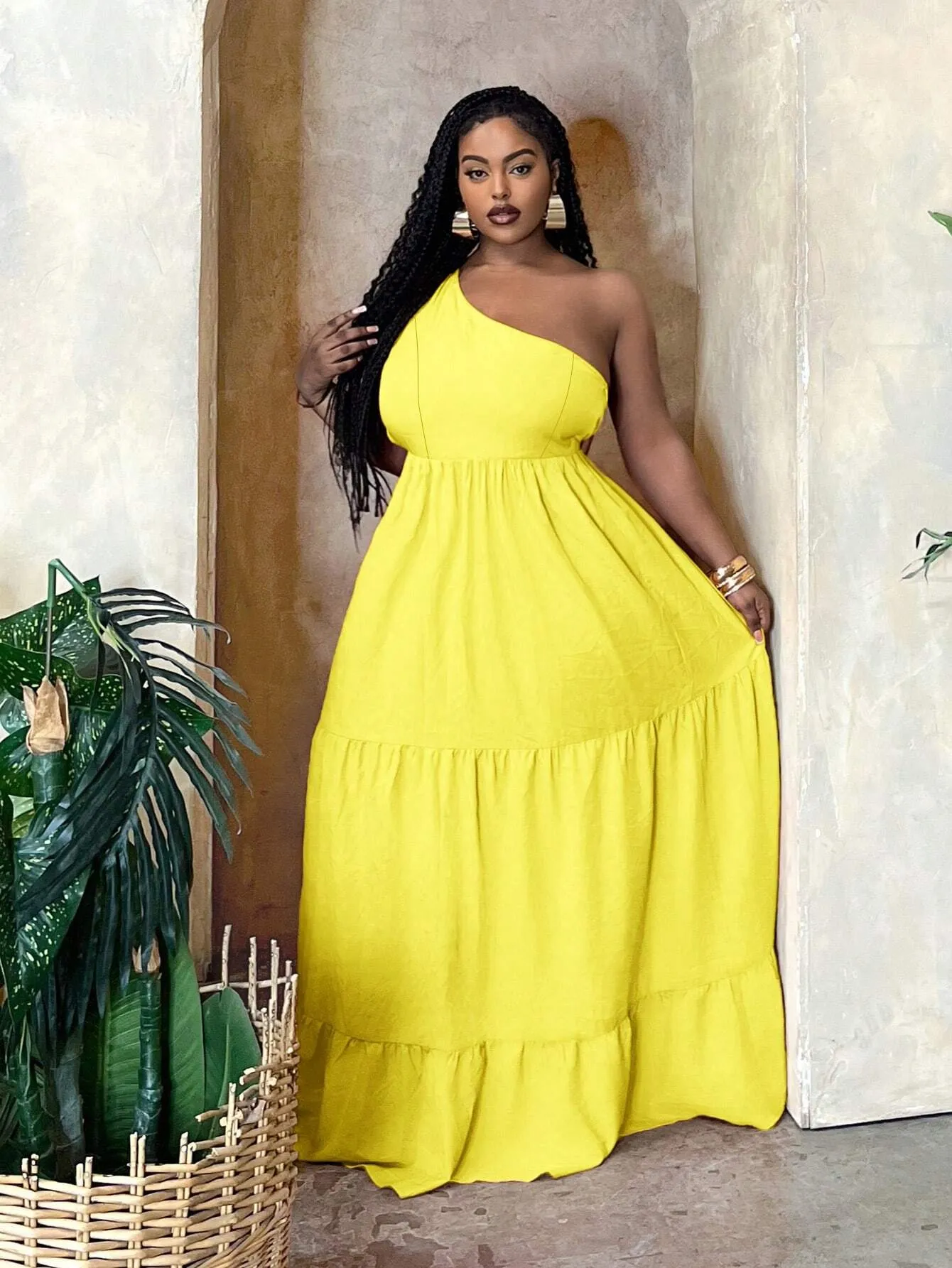 Vestido Com Um Ombro E Recorte Na Cintura Plus size - Melissa